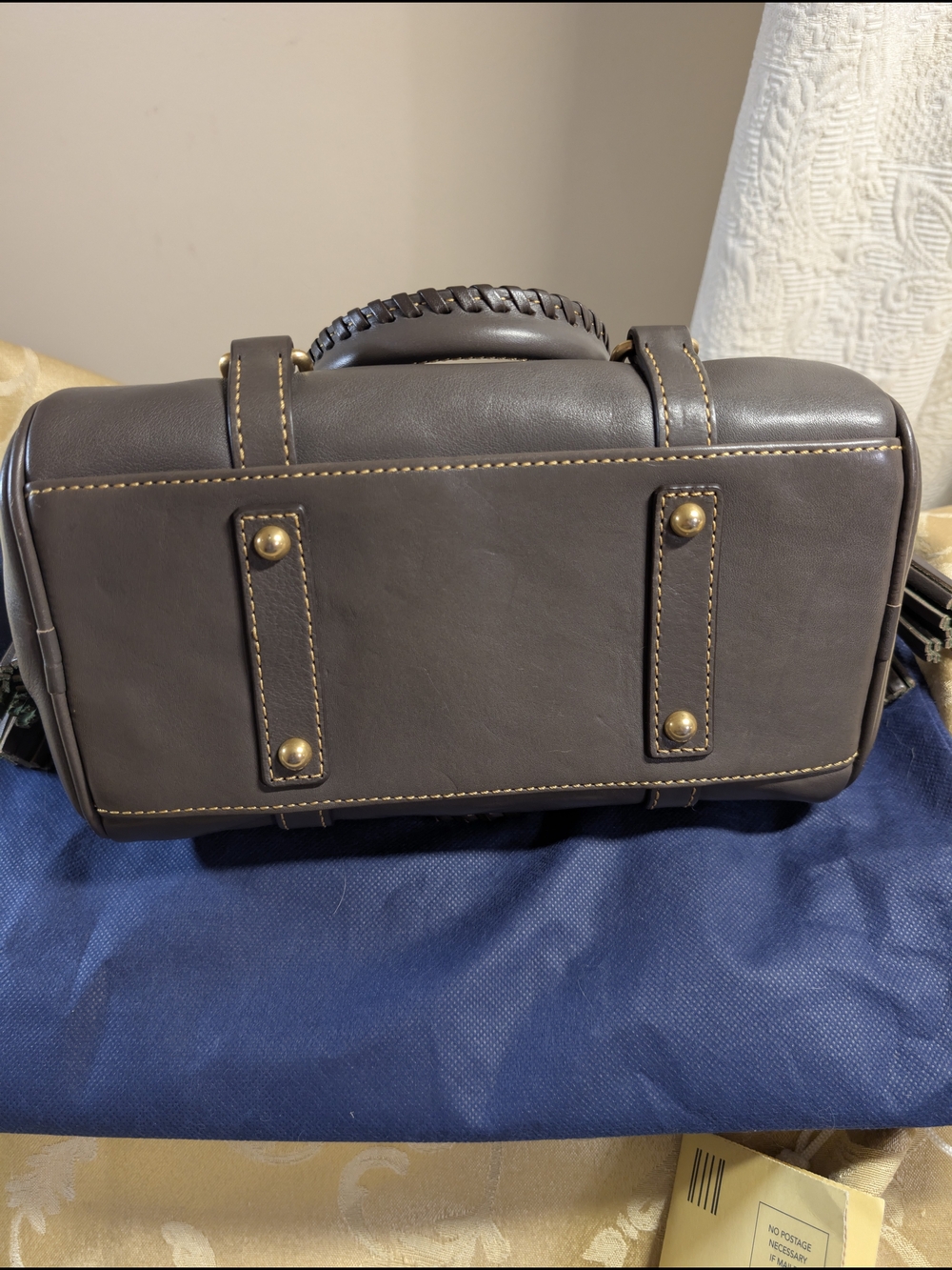 Dooney & Bourke Taupe Leather Satchel with Brass Hardware - Picture 6 of 10